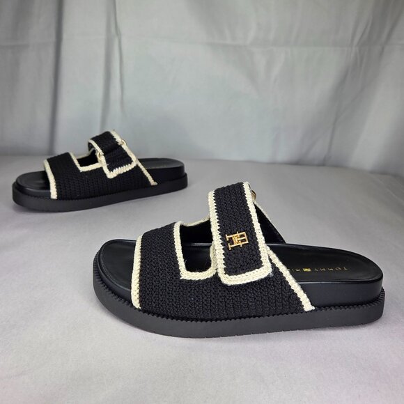 NWT Tommy Hilfiger Women's Landyn Crochet Double Band Flat Sandals - Picture 1 of 7